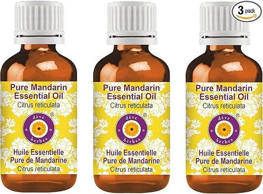 Deve Herbes Pure Mandarin Essential Oil (Citrus reticulata) Steam Distilled (Pack of Three) 100ml X 3 (10 oz)