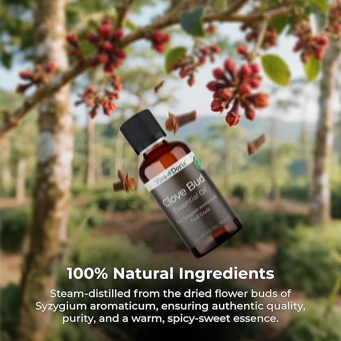 Viva Doria 100% Pure Clove Bud Essential Oil, Undiluted, Food Grade, 30 mL (1 Fluid Ounce)