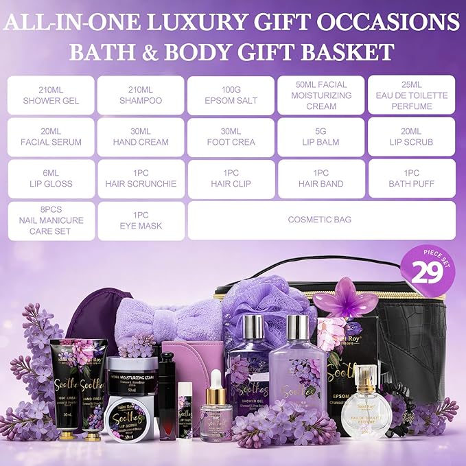 26 Pcs CHARCOAL & SHEA BUTTER Spa Kit Gifts for Women, Hydrating Skin Care Kit, Bath and Body Gift Set, spa kit Leather Cosmetic Bag, Face Serum, Self Care Kit, Anniversary, Birthday, Mothers Day