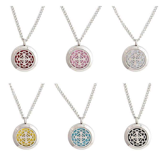 Wild Essentials Cross Essential Oil Diffuser Necklace, Stainless Steel Locket Pendant with 24 inch Chain, 12 Color Refill Pads, Customizable Color Changing Perfume Jewelry for Aromatherapy