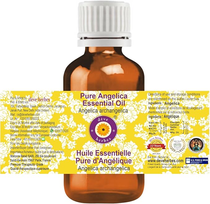 Deve Herbes Pure Angelica Essential Oil (Angelica archangelica) Steam Distilled 2ml (0.06 oz)
