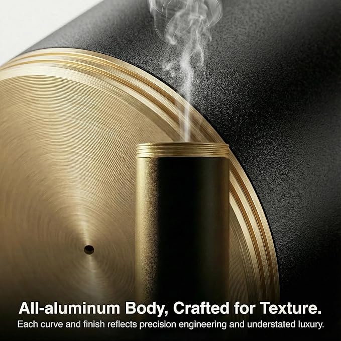 Waterless Essential Oil Diffuser: Smart App & Remote Control, 4000 Sq Ft Coverage, Quiet Aroma Diffuser for Large Room Home Hotel Office, Up to 20H Runtime, 360° Light & Time (Black, Cylindrical)