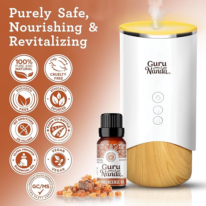 GuruNanda Frankincense Essential Oil, 100% Pure, Natural and Undiluted Diffuser Oil for Aromatherapy, Massages & DIY Recipies, Promotes Comfort & Supports Radiant-looking Skin (0.5 fl Oz)
