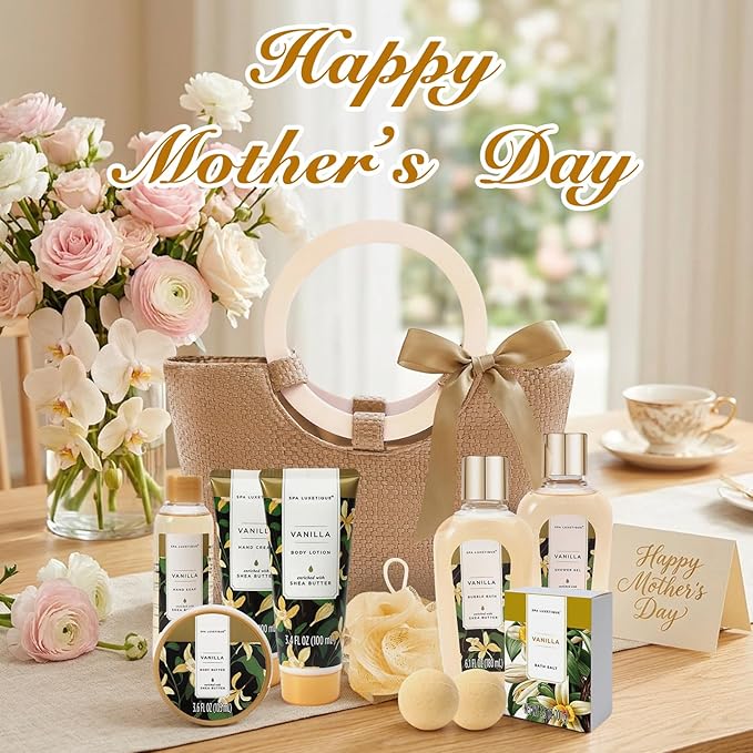 spa luxetique Bath Sets for Women Gift - 10PCS Vanilla Scent Spa Kit, Spa Gift Baskets for Her Birthday, Mother's Day Gifts for Women, Mother, Wife, Girlfriends
