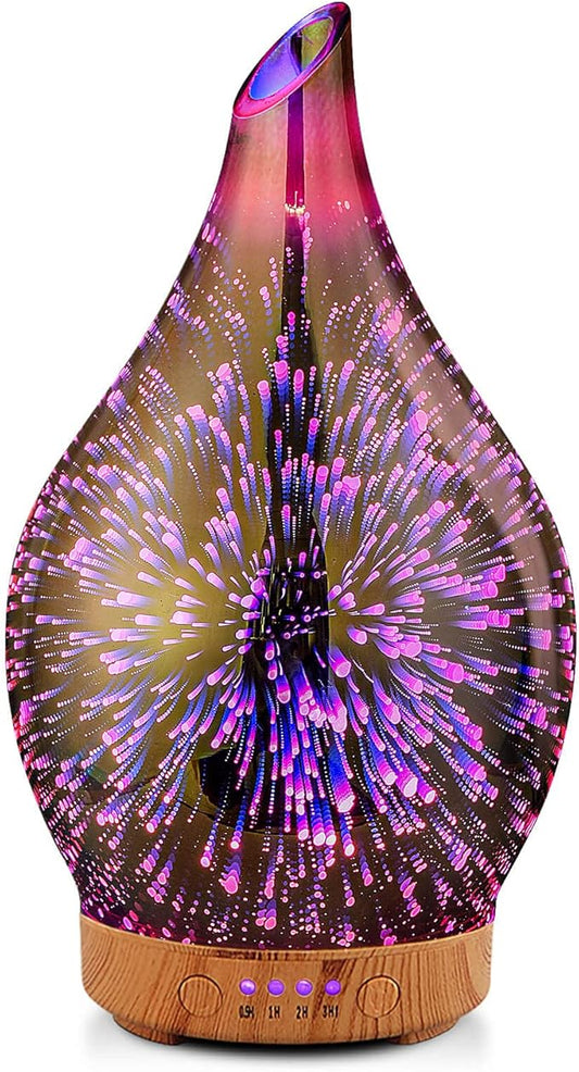 Porseme Essential Oil Diffuser Hand-Blown Glass Aroma Diffusor, Aromatherapy Unltrasonic Cool Mist deffuser, 7 Color Changing, Waterless Shut-Off, Timer Function for Home Office(150ml, Rose Gold)