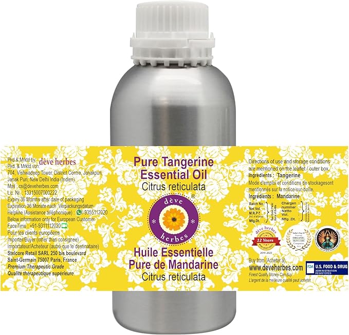 Deve Herbes Pure Tangerine Essential Oil (Citrus reticulata) Steam Distilled 1250ml (42 oz)