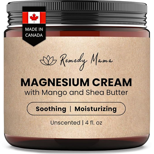 Magnesium Cream with Hemp Seed Oil, Jojoba Oil, Shea & Mango Butter – Highly Concentrated Magnesium Lotion for Comfort – Natural, Skin-Friendly – Unscented – 4oz Glass Jar – Made in Canada