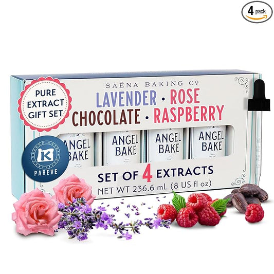 Pure Chocolate, Oregon Raspberry, Bulgarian Rose & Lavender Extract Set – Gift for Bakers & Home Chefs – Desserts & Beverages– Kosher, Keto Friendly, Vegan (4 Pack, 2oz Extracts w/ Latex-Free Dropper)
