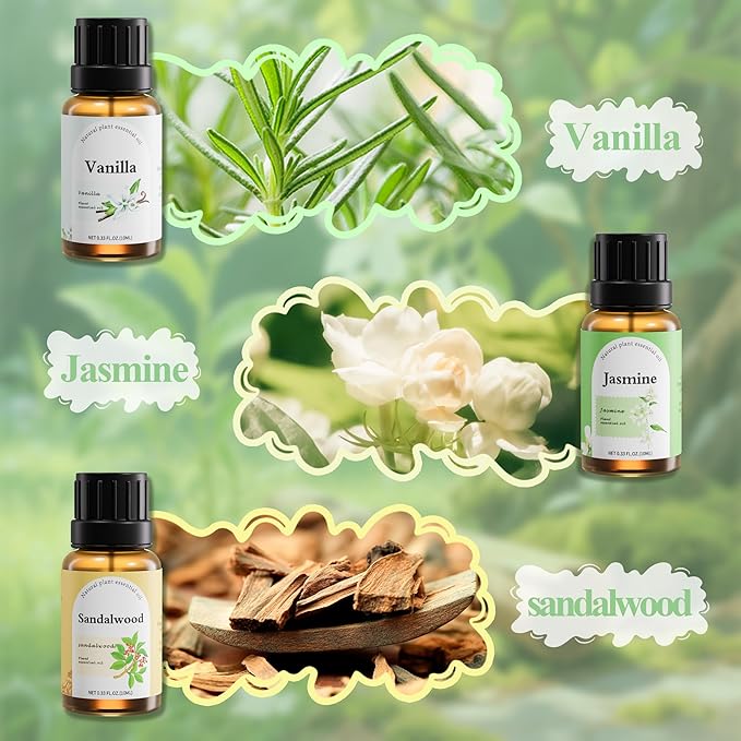Natural Essential Oil Blend Set - 6x10ml Floral Garden Collection - Plant-Based Scented Oils for Diffuser, Humidifier, Home Fragrance & DIY - Vanilla, Sandalwood, Lavender, Jasmine, Rose, Magnolia