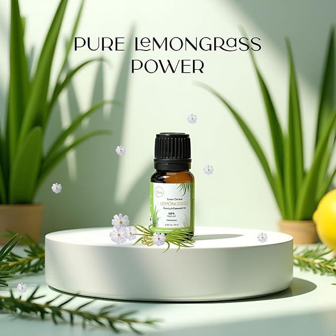 Lemongrass Essential Oil 0.33 fl oz – 100% Pure & Natural Cymbopogon Flexuosus – Undiluted Steam Distilled Oil for Diffuser, Aromatherapy, Skin, Hair, Massage & DIY Candle Making