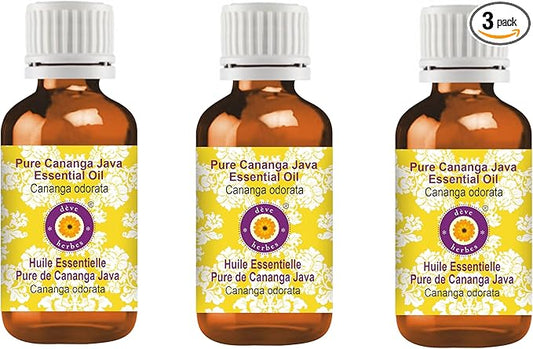 Deve Herbes Pure Cananga Java Essential Oil (Cananga odorata) Steam Distilled (Pack of Three) 100ml X 3 (10 oz)