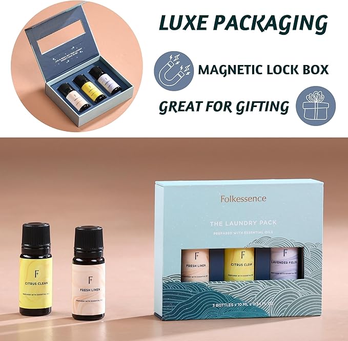 Folkulture Essential Oils for Laundry - Pack of 3 | Citrus, Fresh Linen & Lavneder Laundry Essential Oils for Dryer Balls | Laundry Ball Scent Oil or Fragrance Oil for Home, Hotel | Everyday Gift
