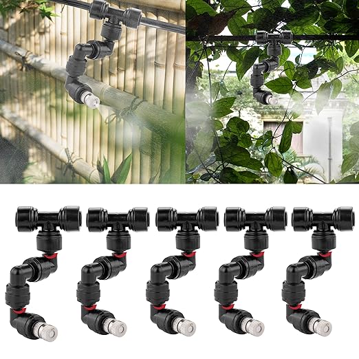 CozyCabin 360° Adjustable Mist Cooling System Nozzles Water Sprayers Connectors, Stainless Steel Misting Nozzles for Pets Reptiles Ecological Garden Patio Greenhouse, 5 Packs