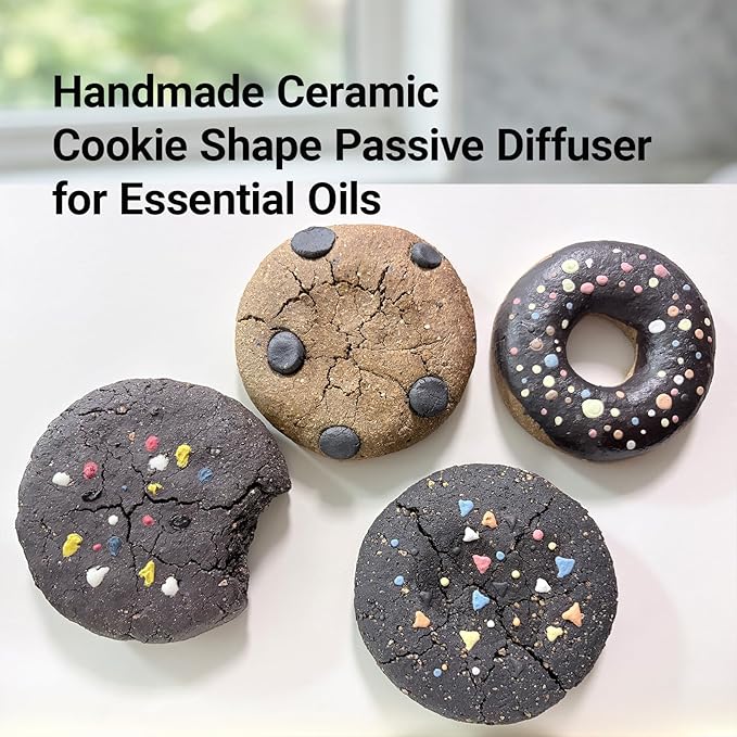 Handmade Ceramic Cookie Shape Passive Diffuser for Essential Oils, Aromatherapy Home Office Car Decor, Natural Clay, Round, Assorted Colors (1, Chocolate)