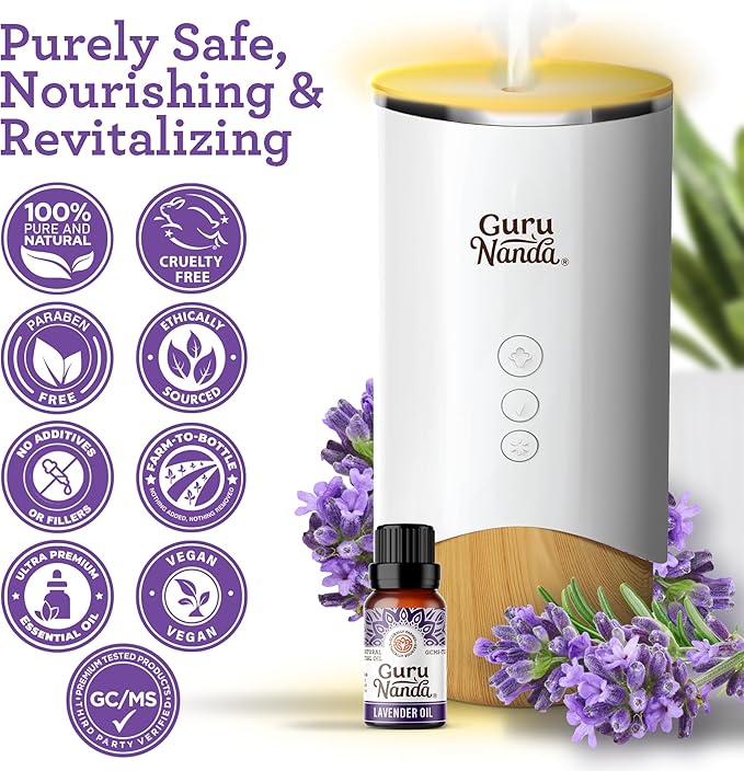 GuruNanda Lavender Essential Oil - 100% Pure, Natural and Undiluted Oil for Massage & DIY Recipes- Premium Diffuser Oil for Aromatherapy (Pack of 1-0.5 Fl Oz)