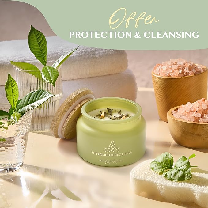Cleansing and Protecting | 2-Wick Scented Candles for Home | Palo Santo & Sage | Natural Non Toxic Soy Candles with Essential Oils | 50 H Long Burning | Aromatherapy Candle Jar with Lid -9.5oz