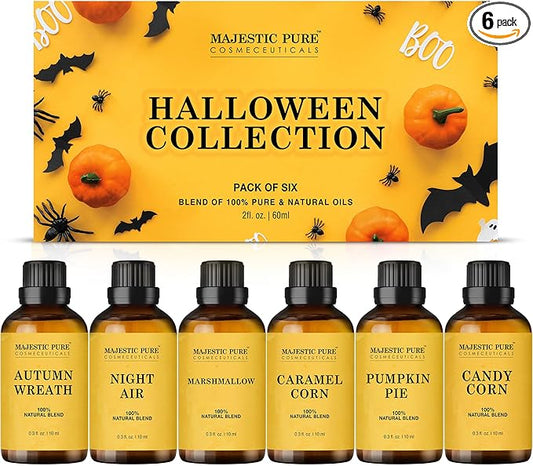 MAJESTIC PURE Essential Oil Blends Gift Set, 100% Pure & Natural Halloween Collection - Autumn Wreath, Pumpkin Pie, Candy Corn, Marshmallow, Night Air, Caramel Corn - 2 Fl oz