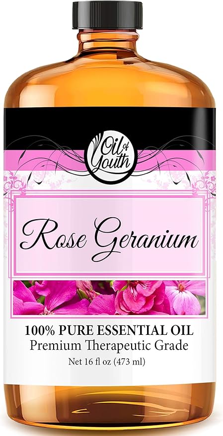 Oil of Youth Rose Geranium Essential Oil – Pure Therapeutic Grade Oil for Diffuser, Aromatherapy, Relaxation, Massage, and Skin Care (16oz Bulk)