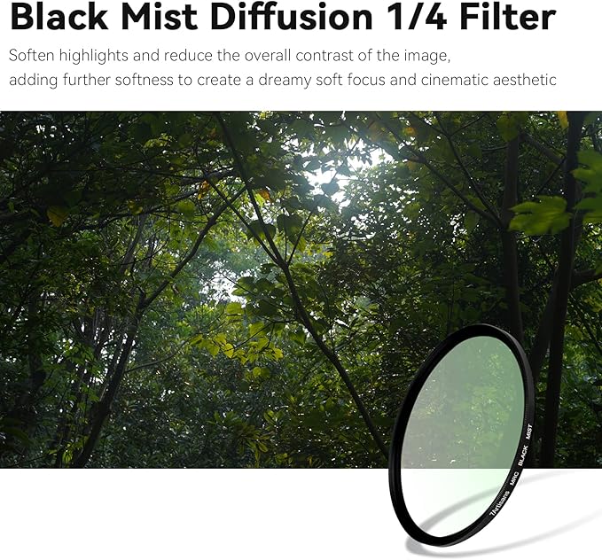 7artisans Black Mist Filter 1/4 Aluminum Alloy Natural Soft Diffuser Effect Dream Cinematic Effect Soft Focus Optical Glass Filter (82mm)