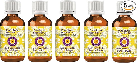 Deve Herbes Pure Styrax Essential Oil (Liquidambar styraciflua L) Steam Distilled (Pack of Three) 100ml X 5 (16.9 oz)