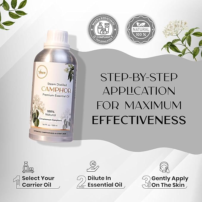 My Ace 100% Pure Camphor Essential Oil – Steam-Distilled Natural Oil for Diffuser, Aromatherapy, Soap & Candle Making – Paraben-Free, Vegan, Made in India 16 fl oz