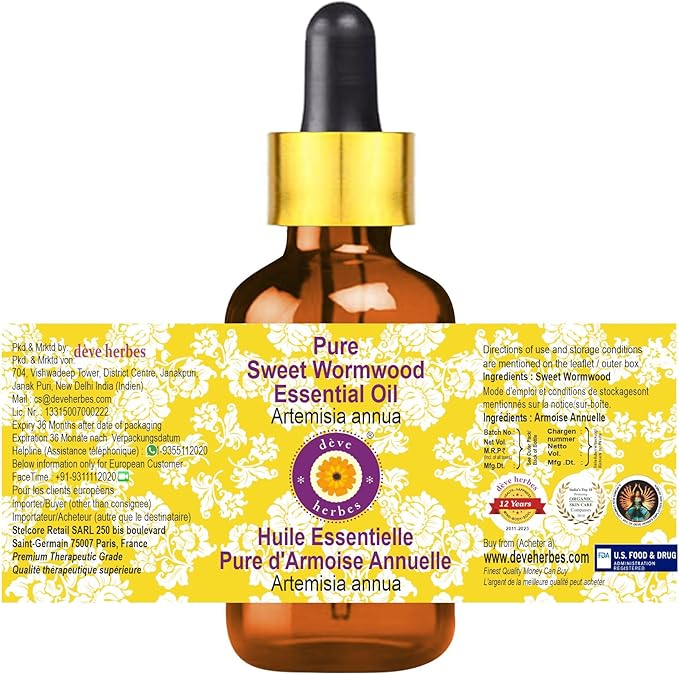 Deve Herbes Pure Sweet Wormwood Essential Oil (Artemisia annua) with Glass Dropper Steam Distilled 100ml (3.38 oz)