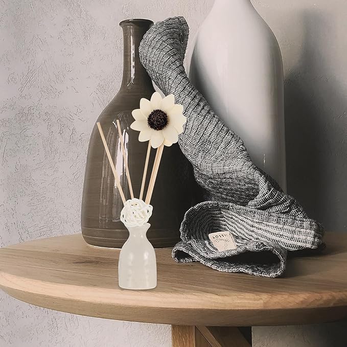 Lurrose Rattan Reed Diffuser Set with Ceramic Vase Lavender Essential Oil Scented Oil Aromatherapy Home Air Purification Fragrance for Living Room and Bathroom
