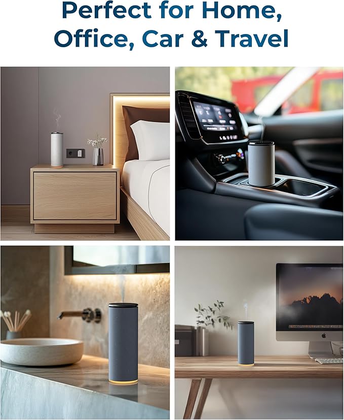 Cooper Bliss Waterless Diffuser for Essential Oils, Pure Aroma Zero Water, Cordless 10-hr Battery Operated Oil Diffuser Machine, Adjustable Scent & Timer, Ambient Light, 100% Bio-Fiber Wood (White)