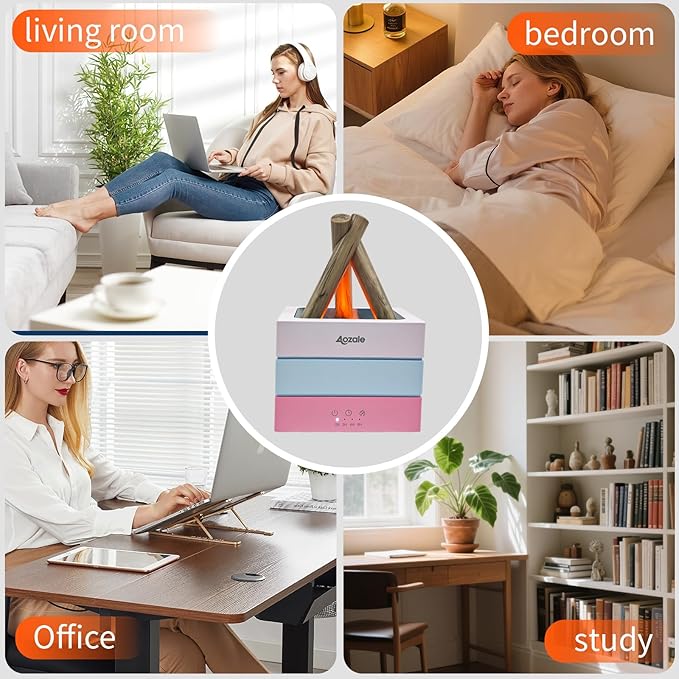 280ML Bonfire Style Essential Oil Diffuser, Pink Aromatherapy Diffuser with Remote, Flame Effect, 7-Color LED, Timer, Whisper-Quiet Mist, Auto Shut-Off for Bedroom, Office, Yoga, Gifts