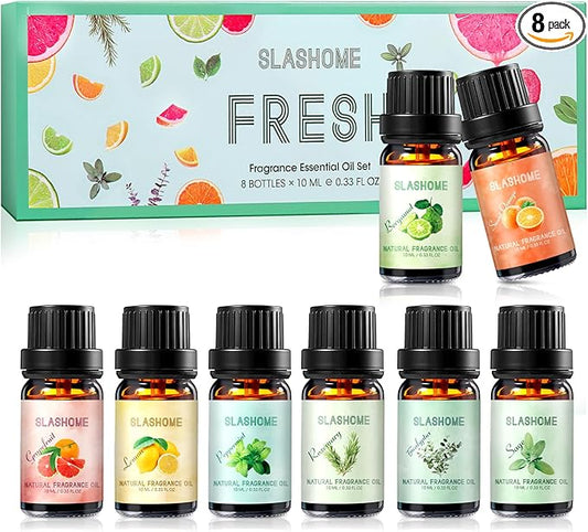 Fresh Essential Oils Set - 8 Pack Pure Aromatherapy Oils for Diffuser, Home Scents for Candle & Soap Making, Humidifier, Gift Set for Men & Women | Lemon, Peppermint, Rosemary, Eucalyptus & More