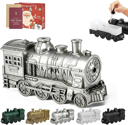Train Humidifier - 300ml Capacity, Retro Train Essential Oil Diffuser with 2/8 Hours Timing Function, Dual Mist Outlets, Train Diffuser Cool Mist for Home Decor, Relaxation & Gifts (Silver)