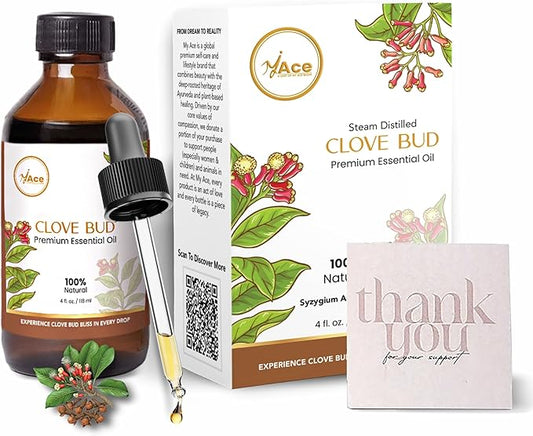 My Ace Clove Bud Essential Oil – Pure & Natural, Steam-Distilled Oil for Diffuser, Aromatherapy & DIY Soap – 4 fl oz with Dropper