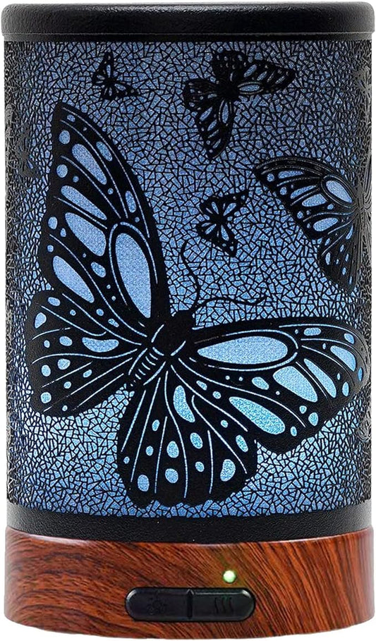 EQUSUPRO Essential Oil Diffuser 150ml Black Metal Aromatherapy Oil Diffuser Ultrasonic Cool Mist Diffuser with Auto Shut-Off Protection,7 Colors Changed LED for Home Office SPA Yoga (Butterfly)