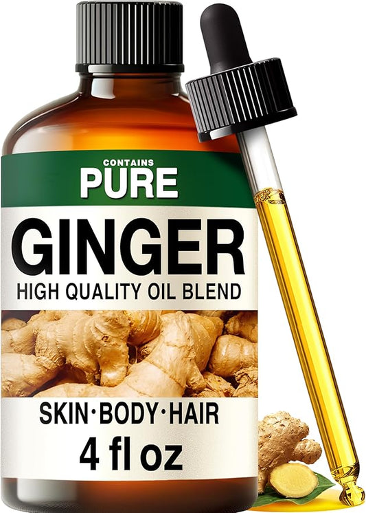100% Pure Ginger Oil - 4 Fl Oz Ginger Essential Oil for Hair, Skin, Diffuser, Aromatherapy & DIY Soap Making Scent