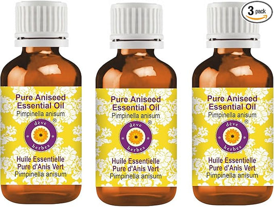 Deve Herbes Pure Aniseed Essential Oil (Pimpinella anisum) Steam Distilled (Pack of Three) 100ml X 3 (10 oz)