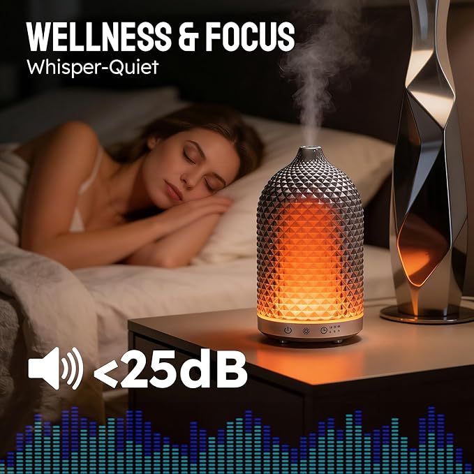 Essential Oil Diffuser 150ml, Glass Aromatherapy Diffuser with Ultrasonic Cool Mist, 7 Color LED Lights, 1/2/4H Timer, Quiet Auto Shut-Off Oil Diffuser for Bedroom, Home, Office (Silvery)
