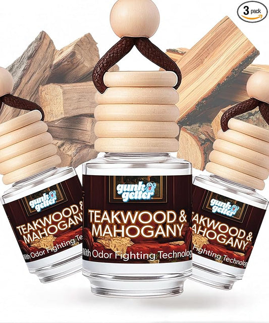 Hanging Air Freshener Car Diffusers - Long Lasting Scent, Odor Eliminator, Home Essentials, Fresh car fragrance diffuser - 3 Pack- Teakwood and Mahogany