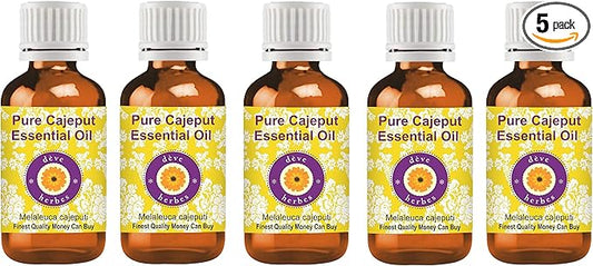 Deve Herbes Pure Cajeput Essential Oil (Melaleuca cajeputi) Steam Distilled (Pack of Five) 100ml X 5 (16.9 oz)