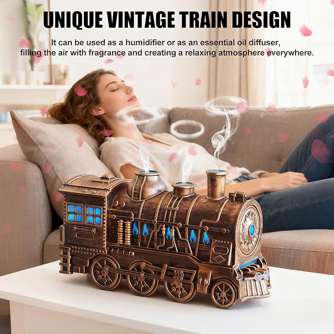 Cool Mist Train Humidifier & Essential Oil Diffuser for Bedroom, Jellyfish-Shaped 300ml Dual Outlet Aroma Diffuser with 2/8H Timer, Kids Nightstand, Office Desk, Nursery Humidifier (Bronze)