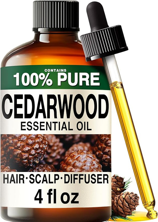 100% Pure Cedarwood Oil - 4 Fl Oz Cedarwood Essential Oil for Hair, Skin, Diffuser, Aromatherapy & DIY Soap Making Scent