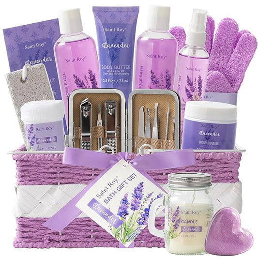 Mothers Day Gifts for Women, 21Pcs Spa Gifts for Women, Lavender Bath and Body Gift Basket, Spa Gifts for Woman Bath and Body Care Set, Relaxing Sets for Mom, Spa Kit, Birthday, Christmas, Anniversary