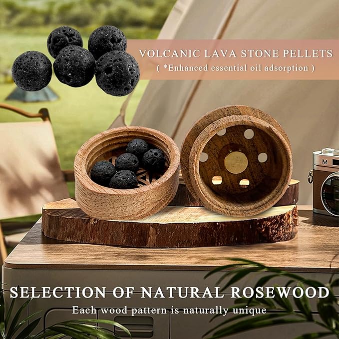 KVAEY 2 PCS Wood Car Essential Oil Diffuser, Wooden Aromatherapy Essential Oils Diffuser with Vent Clip, Wood Vent Clip Air Freshener for Vehicle Office Home Bedroom (Heart Flower)