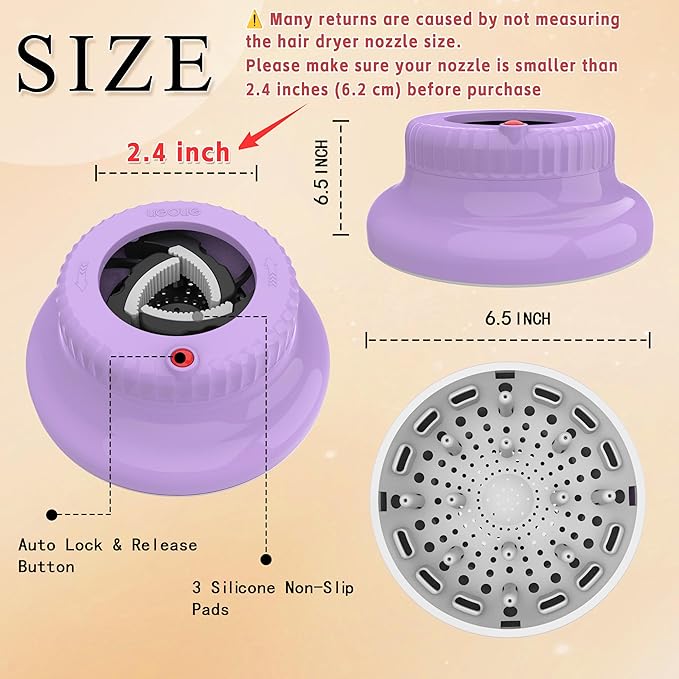 LIGOLIG Hair Difuser Attachment Universal Diffuser Hair Dryer for 1.4-inch to 2.4-inch Blow Dryer, Hair Diffuser for Curly Hair and Natural Wavy Hair (Purple)