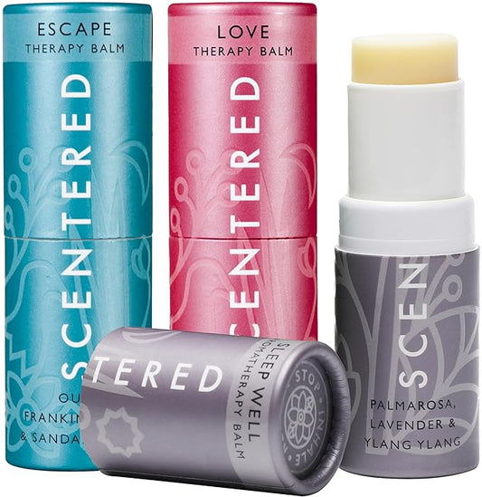 Scentered Aromatherapy Balm Gift Set - Be Kind to Yourself (Pack of 3) - Sleep Well, Escape, Love - Lavender, Cedarwood, Ylang Ylang Essential Oils - Relaxing Gifts for Women