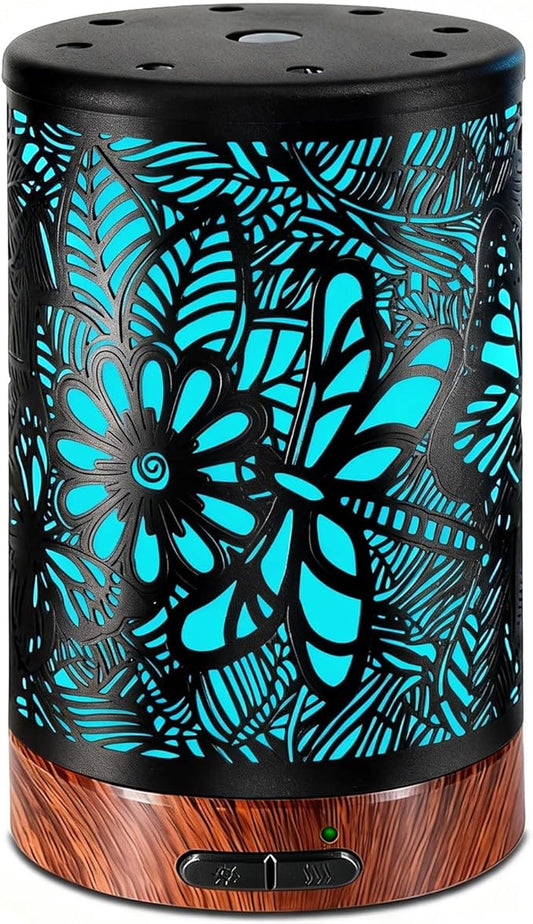 EQUSUPRO Essential Oil Diffuser Metal Aromatherapy Diffuser for Home 150ml Ultrasonic Cool Mist Diffuser with 7 Colors Light Auto Shut-Off Protection for Home Office Decor & Gift (Dragonfly)