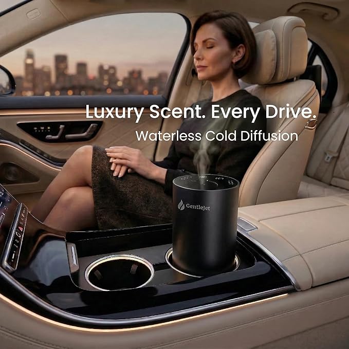 GentleJet LiteMist Waterless Nebulizing Essential Oil Diffuser – Cold Air Aromatherapy, USB-C Cordless 2000mAh Battery, Aluminum Portable for Home Office Car, 20ml