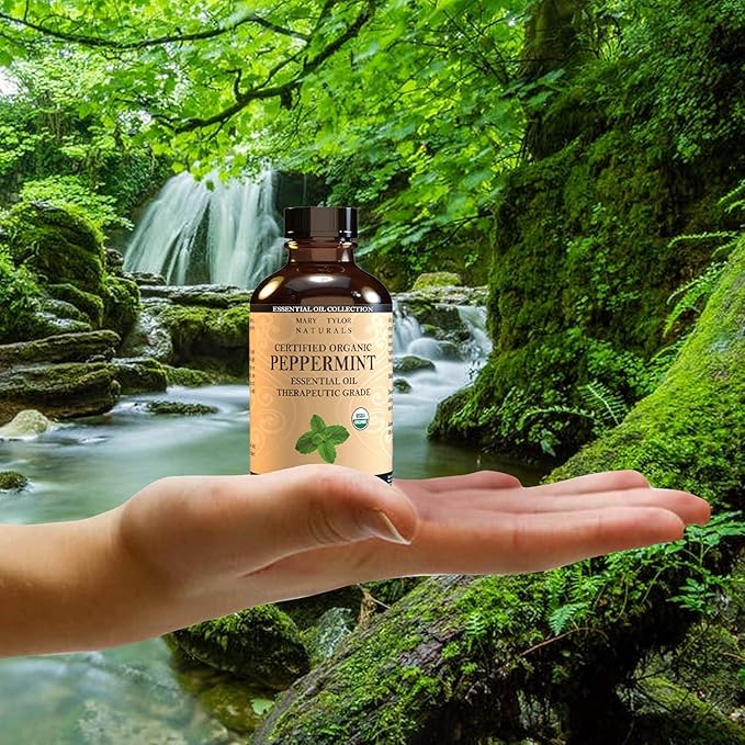 Organic Peppermint Essential Oil 4 oz, USDA Certified Mentha Piperita, Perfect for Aromatherapy, Diffuser, DIY by Mary Tylor Naturals