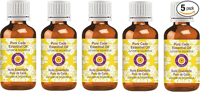 Deve Herbes Pure Cade Essential Oil (Juniperus oxycedrus) Steam Distilled (Pack of Five) 100ml X 5 (16.9 oz)