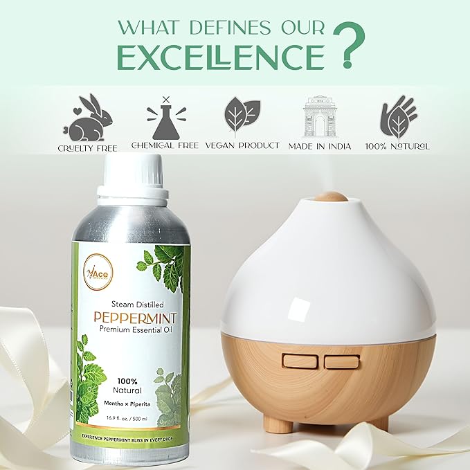 MyAce Peppermint Essential Oil – 100% Pure & Natural, Steam-Distilled Oil for Diffuser, Aromatherapy, Skin Care, Hair, DIY Projects & Home Fragrance - 16 fl oz
