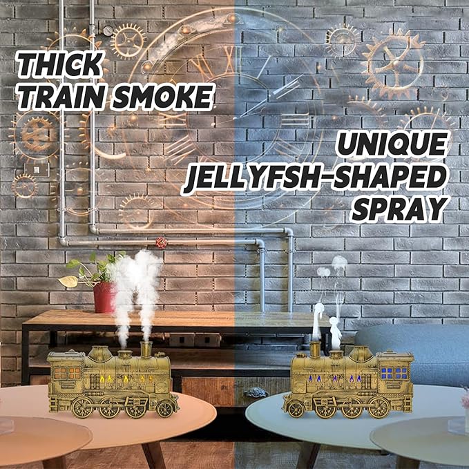 Train humidifier, 300ml Train Diffuser for Bedroom, Remote Control Aromatherapy Diffuser, Ultrasonic Cool Mist Humidifier with 2 Lighting & 2 Mist Modes Auto Shut-Off for Office Bedroom